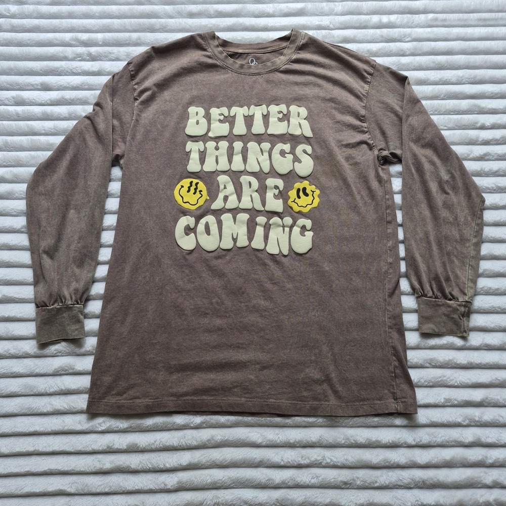 Women Oversized Small Distressed Long Sleeve Graphic Brown Organic Generation